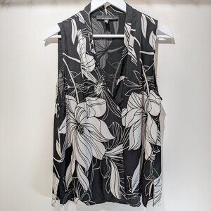 White House Black Market Large Sleeveless Black and White Floral Blouse
